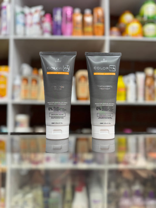 Kit shampoo y tratamiento reductor de canas color ya luxent